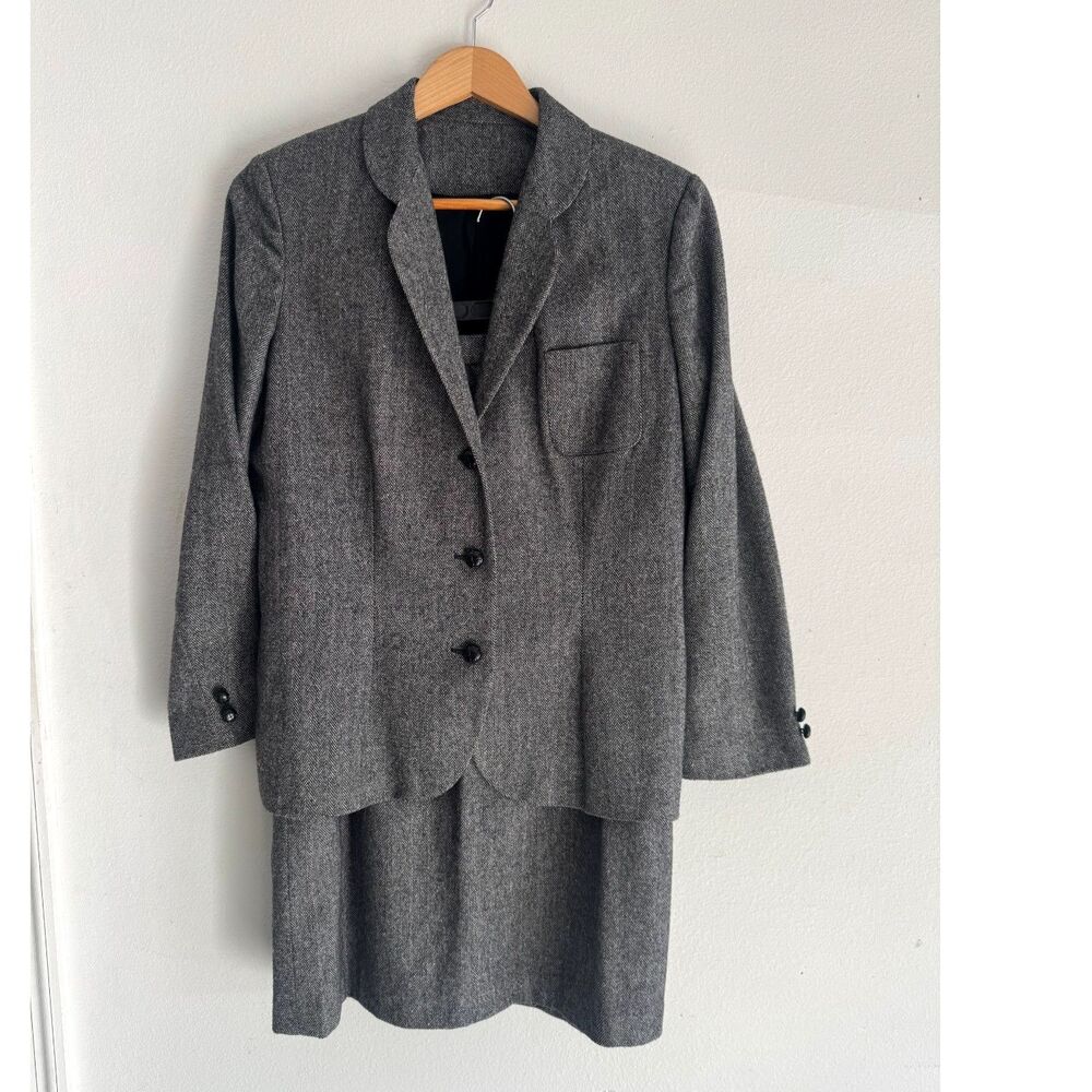 Domani wool blend 2pieces skirt blazer suit classic herringbone business women 6